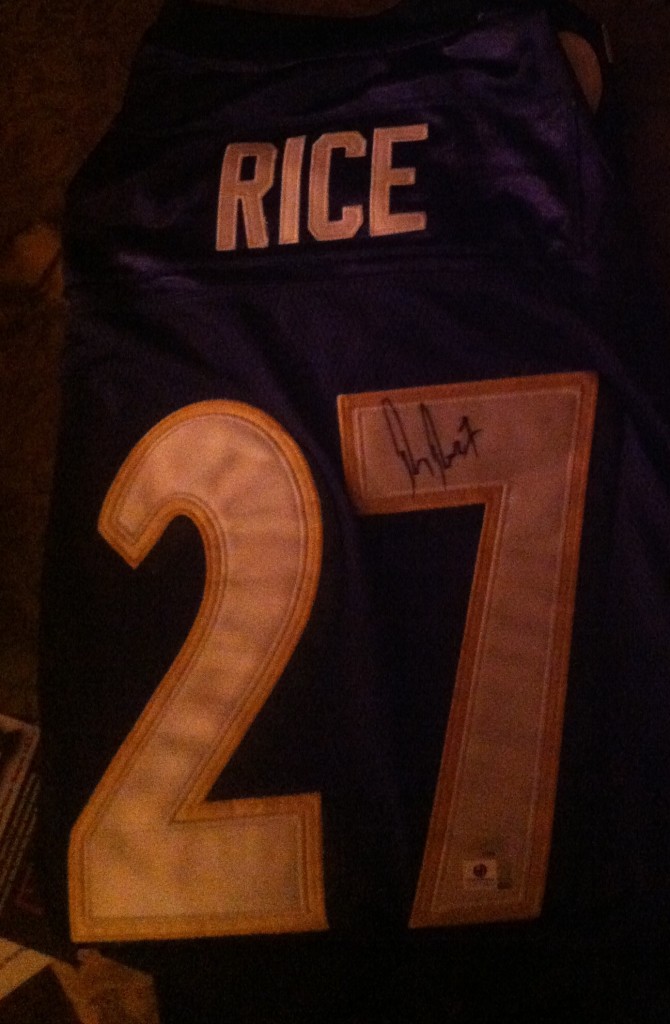 Autographed Ray Rice jersey.