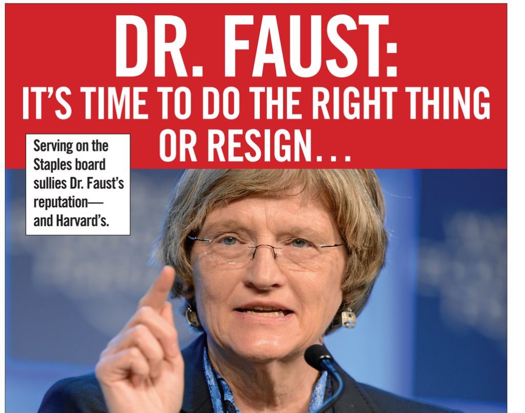 Excuse me. President Faust. Only at Harvard would Lucifer confront Veritas directly.